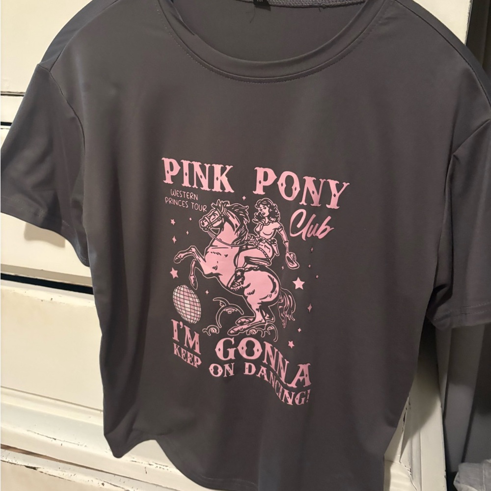 Kids Pink Pony Graphic Tee - Pink on Charcoal